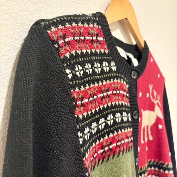 Cherokee L Sweater Womens Holiday Deer Red Black L Sleeve Y2K 29 L Granny Core - Picture 2 of 7